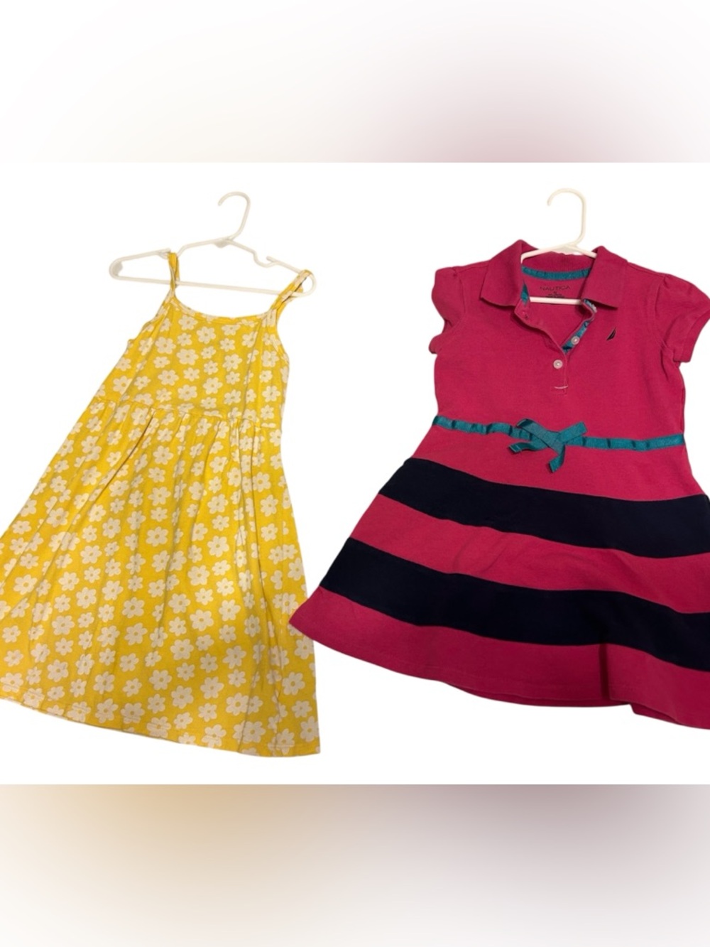 Size 5 girl dresses, Bright Yellow Floral Sundress and Pink Striped Polo Dress